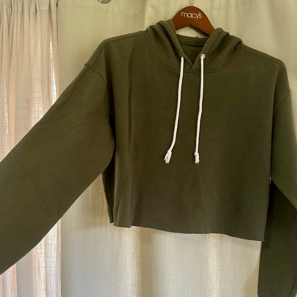 Olive Green Cropped Hoodie Sweater